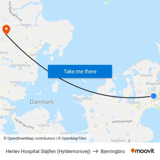 Herlev Hospital Sløjfen (Hyldemorsvej) to Bjerringbro map
