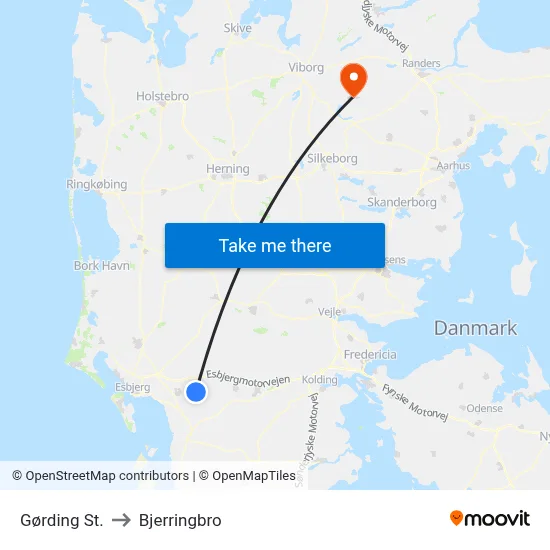 Gørding St. to Bjerringbro map