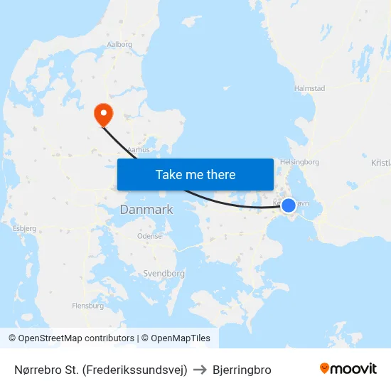 Nørrebro St. (Frederikssundsvej) to Bjerringbro map