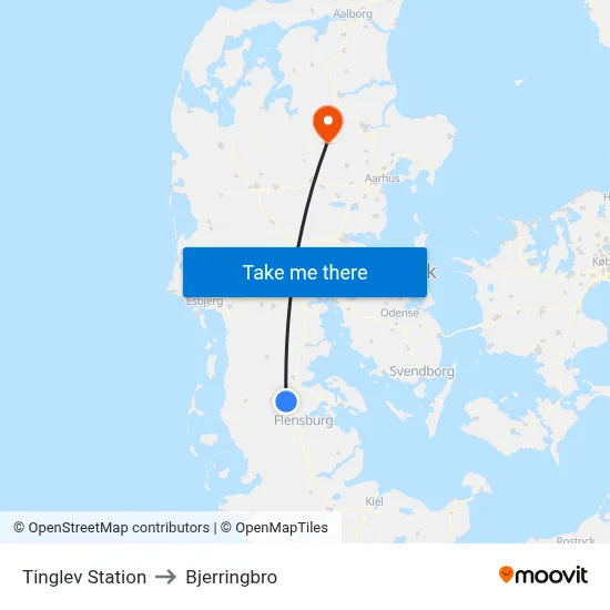 Tinglev Station to Bjerringbro map