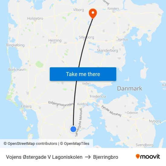 Vojens Østergade V Lagoniskolen to Bjerringbro map
