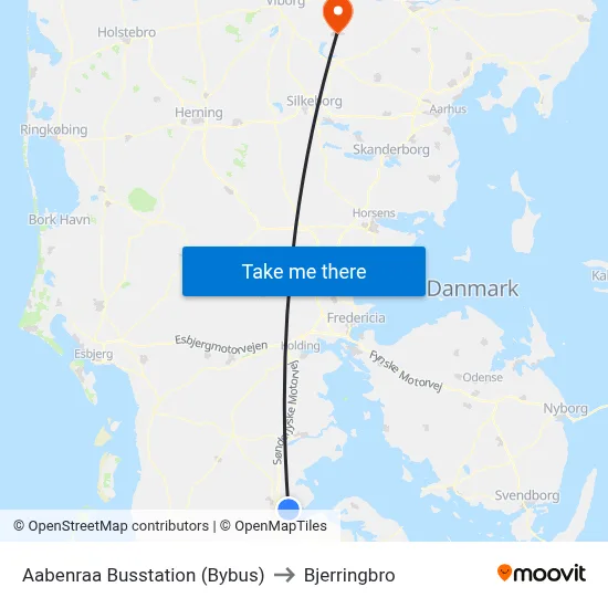 Aabenraa Busstation (Bybus) to Bjerringbro map