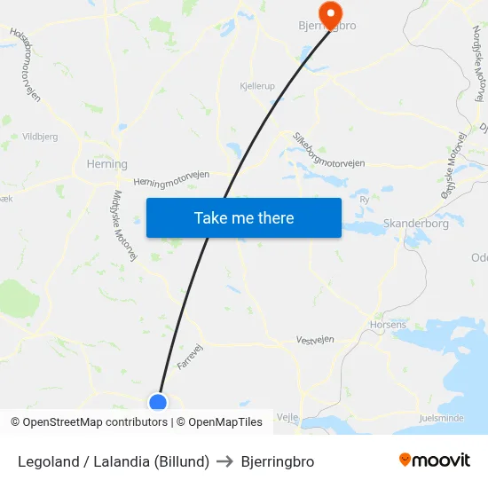 Legoland / Lalandia (Billund) to Bjerringbro map