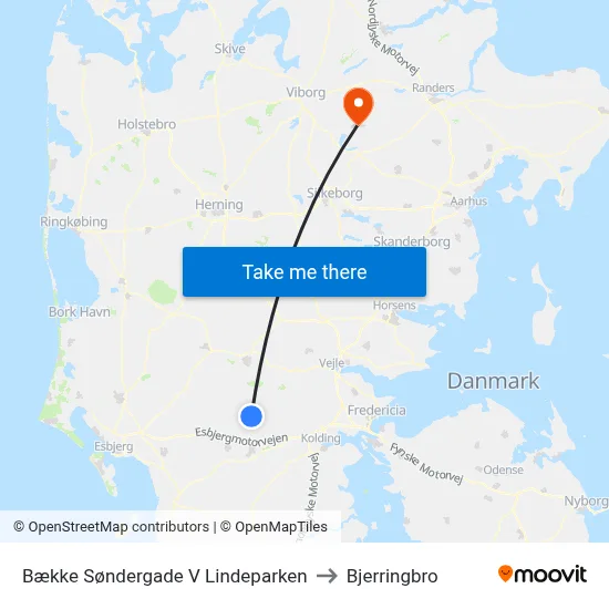 Bække Søndergade V Lindeparken to Bjerringbro map