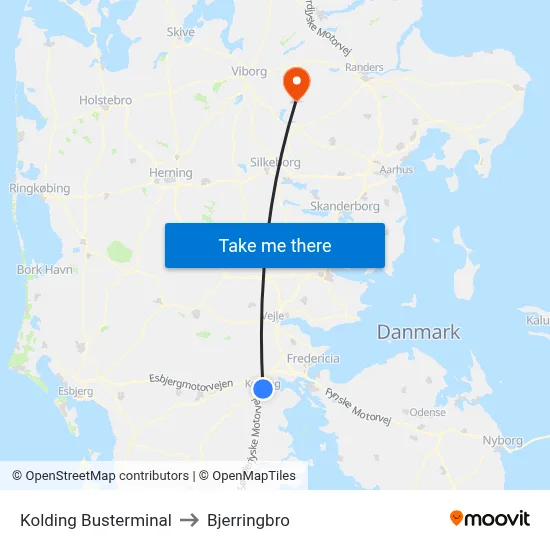 Kolding Busterminal to Bjerringbro map