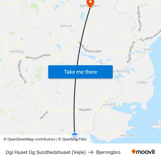 Dgi Huset Og Sundhedshuset (Vejle) to Bjerringbro map