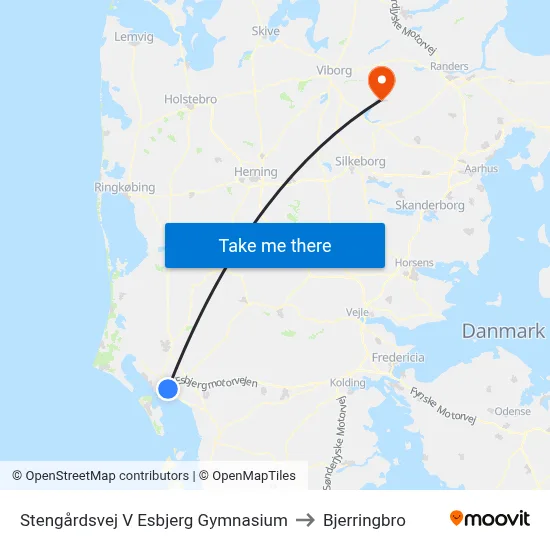 Stengårdsvej V Esbjerg Gymnasium to Bjerringbro map