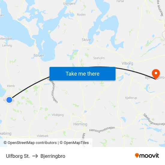 Ulfborg St. to Bjerringbro map