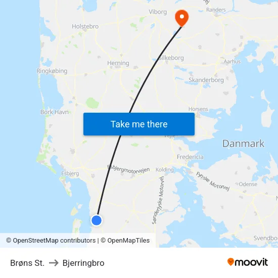 Brøns St. to Bjerringbro map