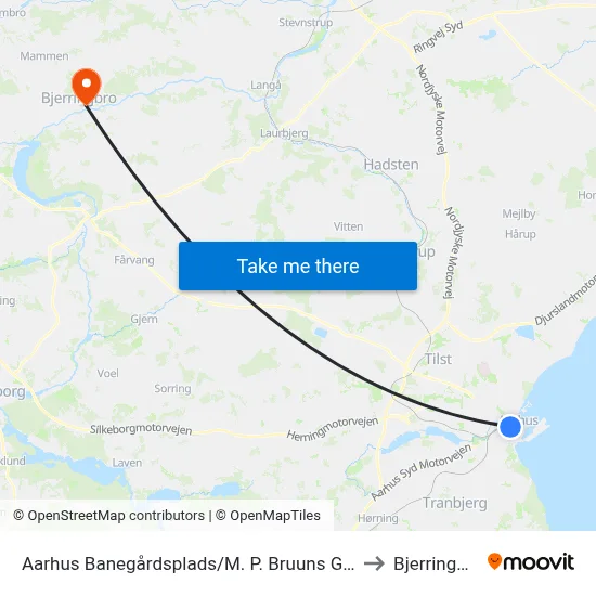 Aarhus Banegårdsplads/M. P. Bruuns Gade to Bjerringbro map