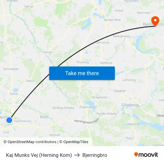Kaj Munks Vej (Herning Kom) to Bjerringbro map