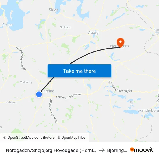 Nordgaden/Snejbjerg Hovedgade (Herning Kom) to Bjerringbro map