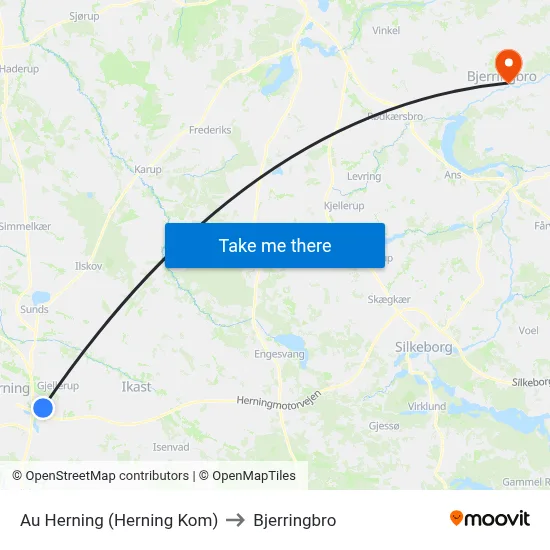 Au Herning (Herning Kom) to Bjerringbro map