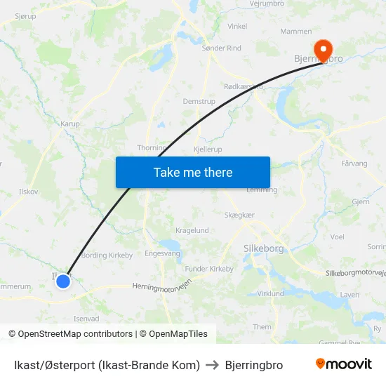 Ikast/Østerport (Ikast-Brande Kom) to Bjerringbro map