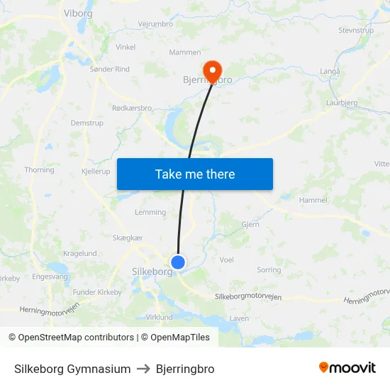 Silkeborg Gymnasium to Bjerringbro map