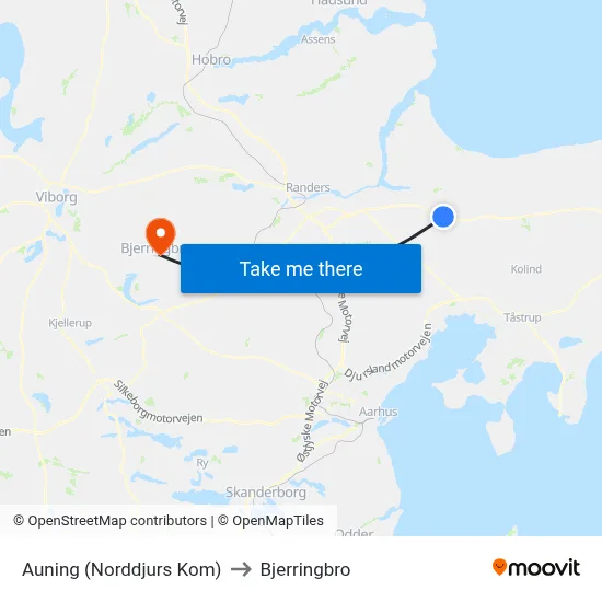 Auning (Norddjurs Kom) to Bjerringbro map