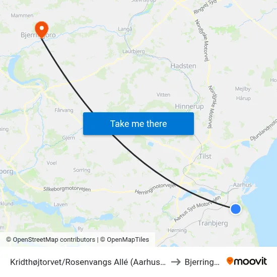 Kridthøjtorvet/Rosenvangs Allé (Aarhus Kom) to Bjerringbro map