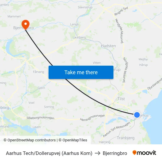 Aarhus Tech/Dollerupvej (Aarhus Kom) to Bjerringbro map