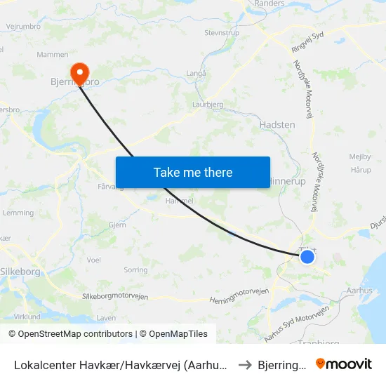 Lokalcenter Havkær/Havkærvej (Aarhus Kom) to Bjerringbro map