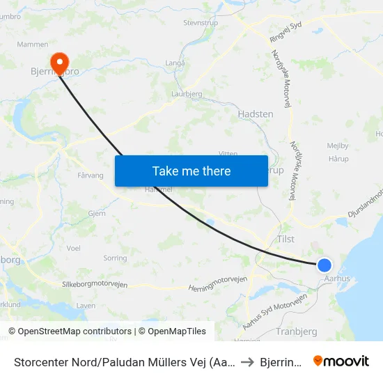 Storcenter Nord/Paludan Müllers Vej (Aarhus Kom) to Bjerringbro map