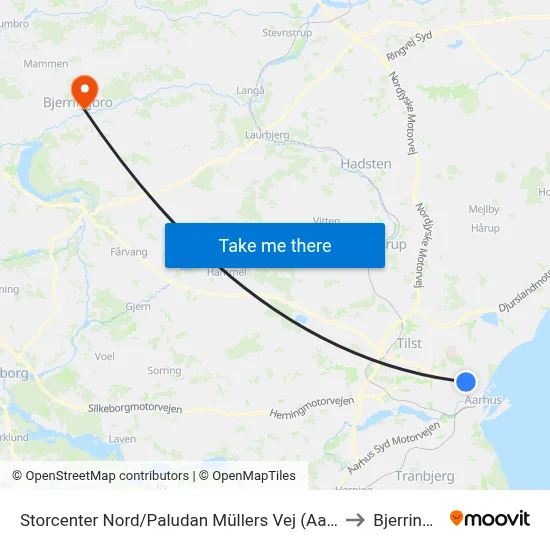 Storcenter Nord/Paludan Müllers Vej (Aarhus Kom) to Bjerringbro map
