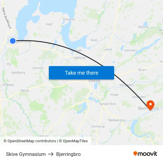Skive Gymnasium to Bjerringbro map