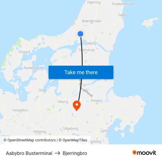 Aabybro Busterminal to Bjerringbro map