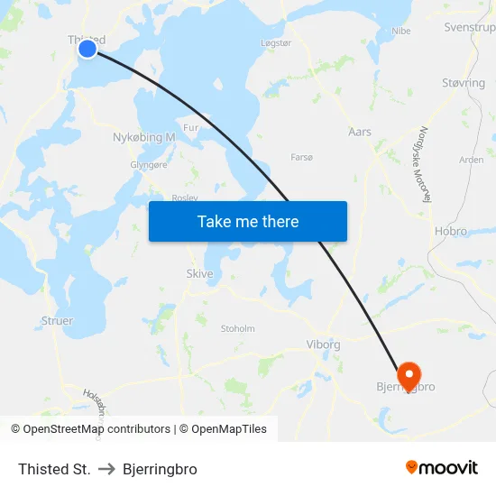 Thisted St. to Bjerringbro map