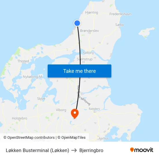Løkken Busterminal (Løkken) to Bjerringbro map