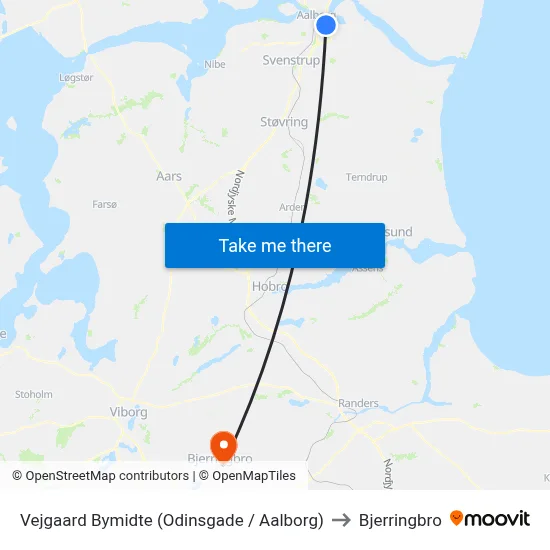 Vejgaard Bymidte (Odinsgade / Aalborg) to Bjerringbro map