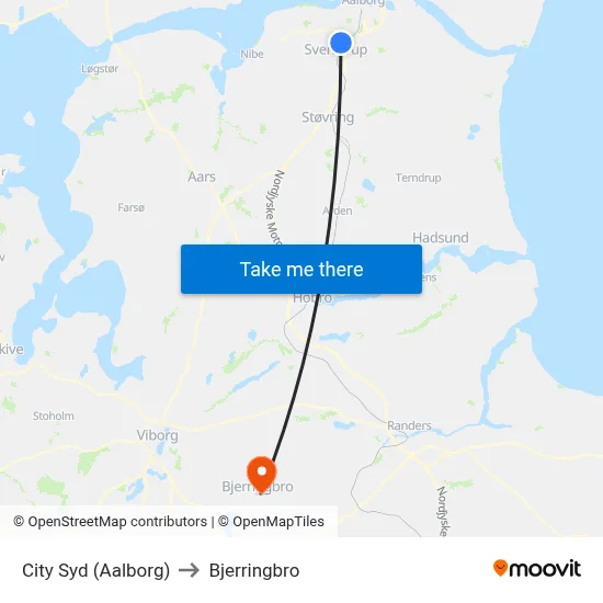 City Syd (Aalborg) to Bjerringbro map
