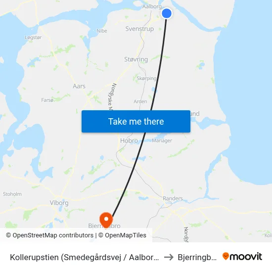 Kollerupstien (Smedegårdsvej / Aalborg) to Bjerringbro map