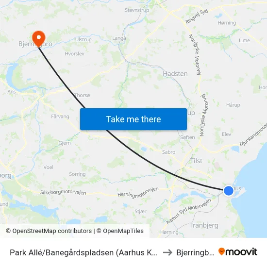Park Allé/Banegårdspladsen (Aarhus Kom) to Bjerringbro map