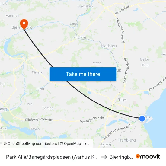 Park Allé/Banegårdspladsen (Aarhus Kom) to Bjerringbro map