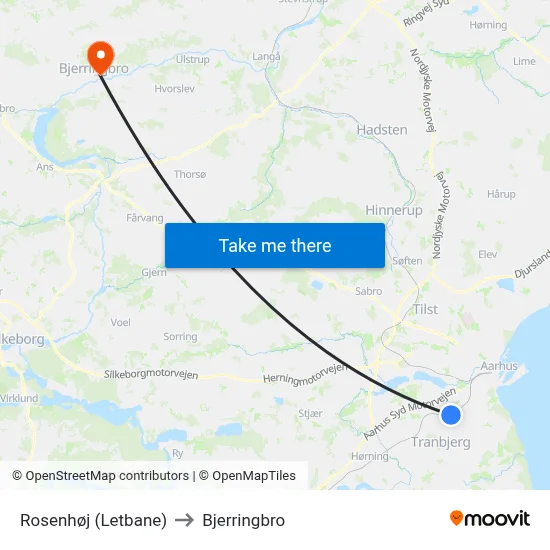 Rosenhøj (Letbane) to Bjerringbro map