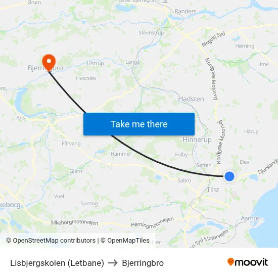 Lisbjergskolen (Letbane) to Bjerringbro map
