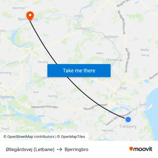 Øllegårdsvej (Letbane) to Bjerringbro map