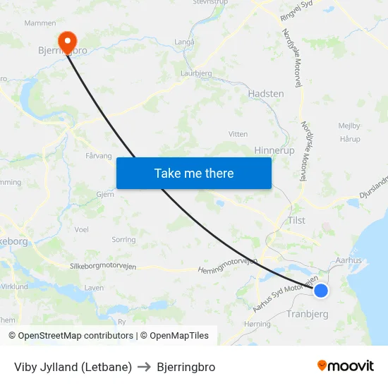 Viby Jylland (Letbane) to Bjerringbro map