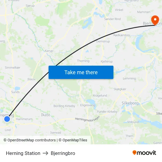 Herning Station to Bjerringbro map