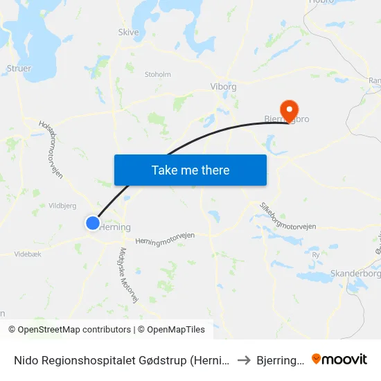 Nido Regionshospitalet Gødstrup (Herning Kom) to Bjerringbro map