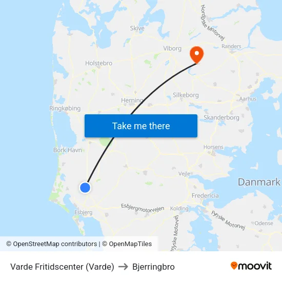 Varde Fritidscenter (Varde) to Bjerringbro map