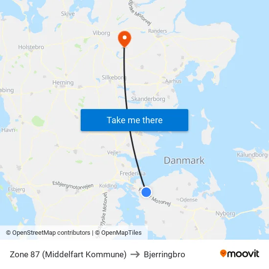 Zone 87 (Middelfart Kommune) to Bjerringbro map