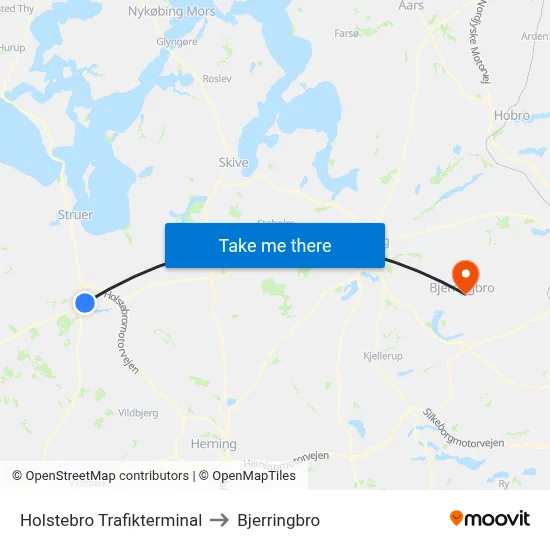 Holstebro Trafikterminal to Bjerringbro map