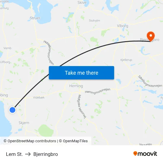 Lem St. to Bjerringbro map