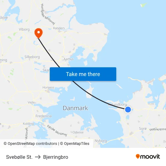 Svebølle St. to Bjerringbro map