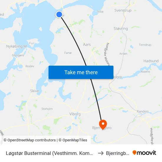 Løgstør Busterminal (Vesthimm. Komm.) to Bjerringbro map
