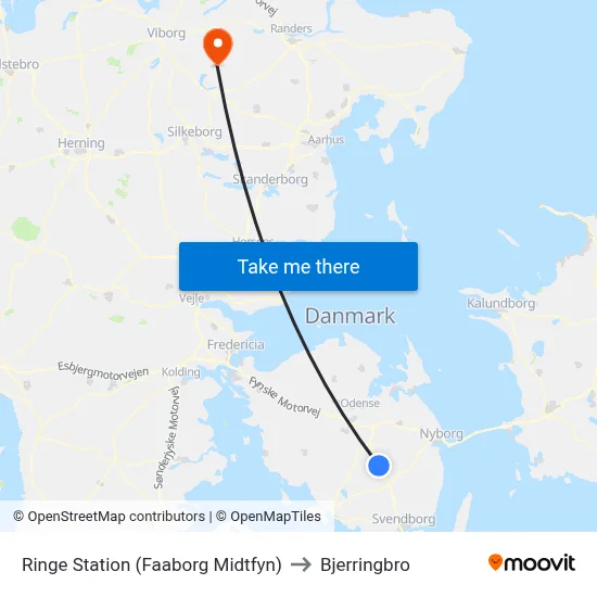Ringe Station (Faaborg Midtfyn) to Bjerringbro map