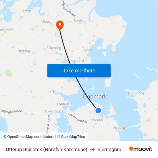 Otterup Bibliotek (Nordfyn Kommune) to Bjerringbro map