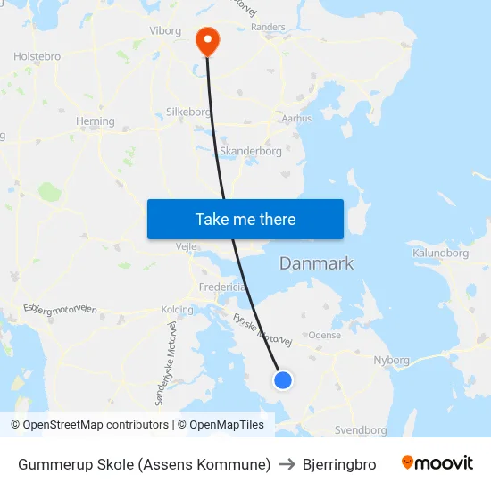 Gummerup Skole (Assens Kommune) to Bjerringbro map