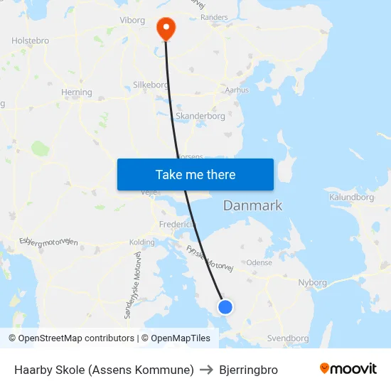 Haarby Skole (Assens Kommune) to Bjerringbro map